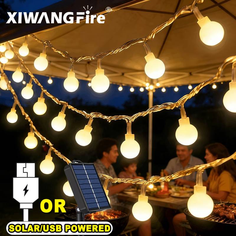 Lighting Christmas Decor - ไฟประดับโซลาร์เซลล์/USB/แบตเตอรี่ 3-10 เมตร, ไฟ LED ลูกบอลทรงกลม,