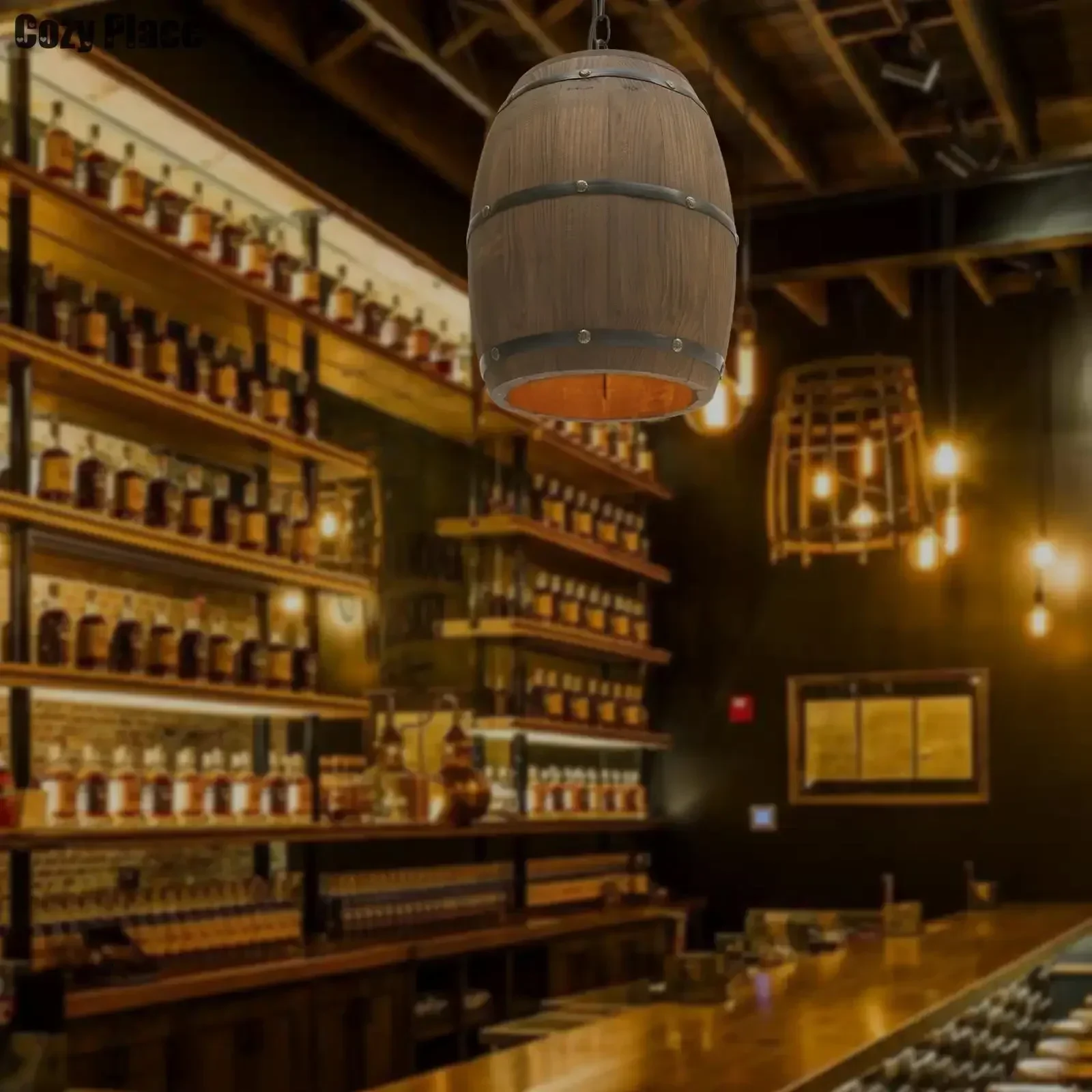 Decor Lighting Lamps - โคมไฟสไตล์ Rustic วินเทจ โคมไฟระย้าไม้ โคมไฟแขวนรูปถังไวน์ ของตกแต่งบ้าน